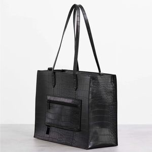 Beis Large Work Tote in Black Croc | New